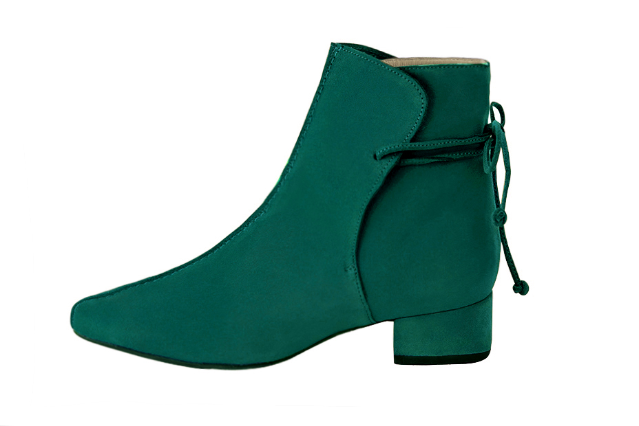 Women's peacock blue back lace-up ankle boots with round toe and low block heel - Profile view